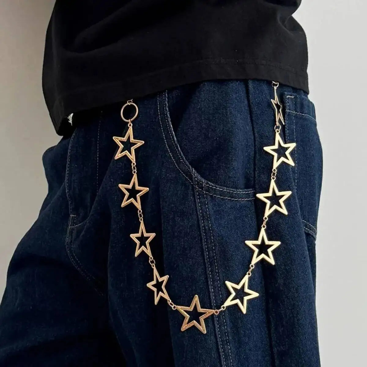 IngeSight.Z Punk Metal Hollow Star Chain Keychain
